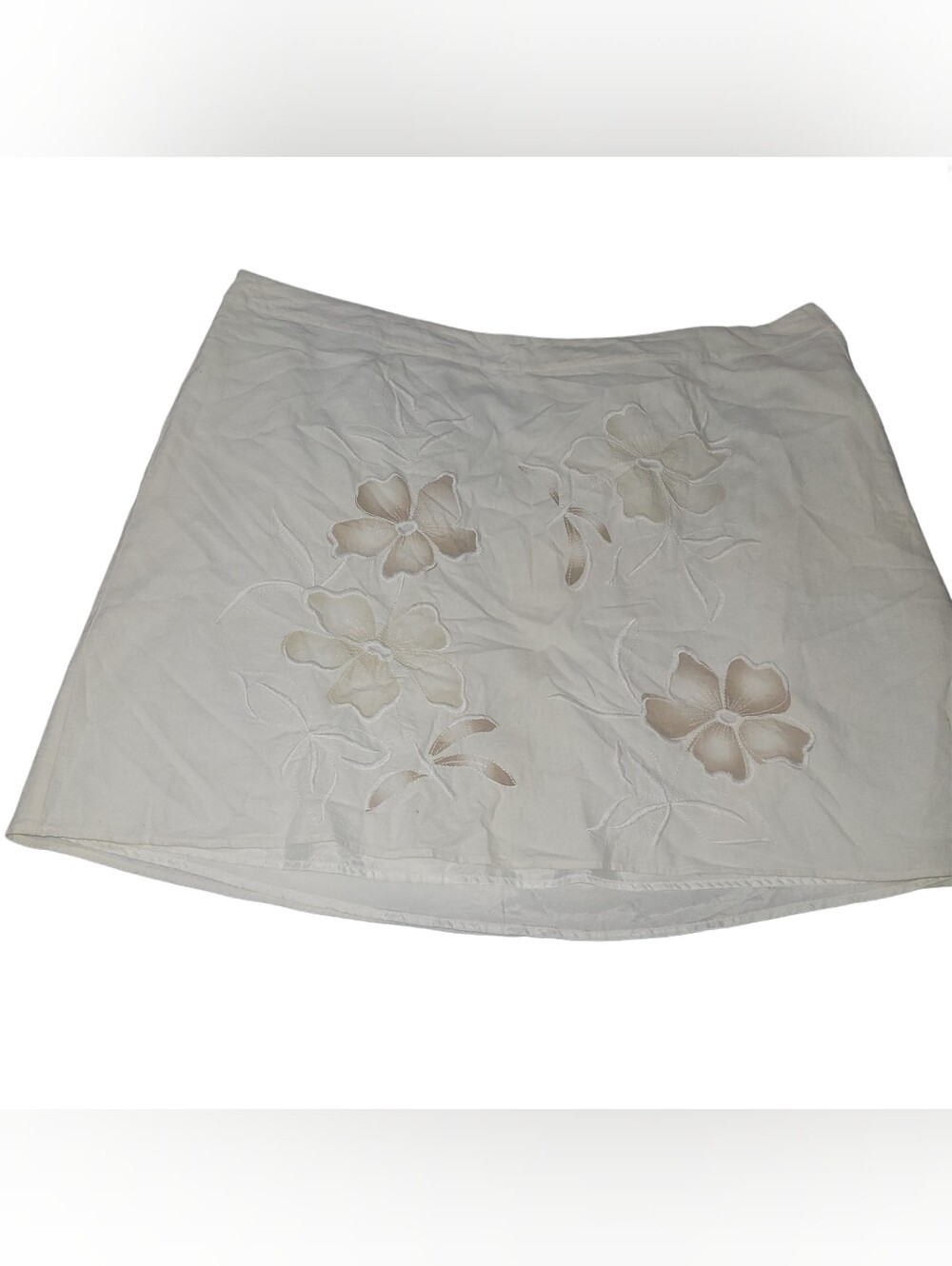 Penningtons Women's Cream Linen Blend Floral A-Line Mini Skirt Size 28